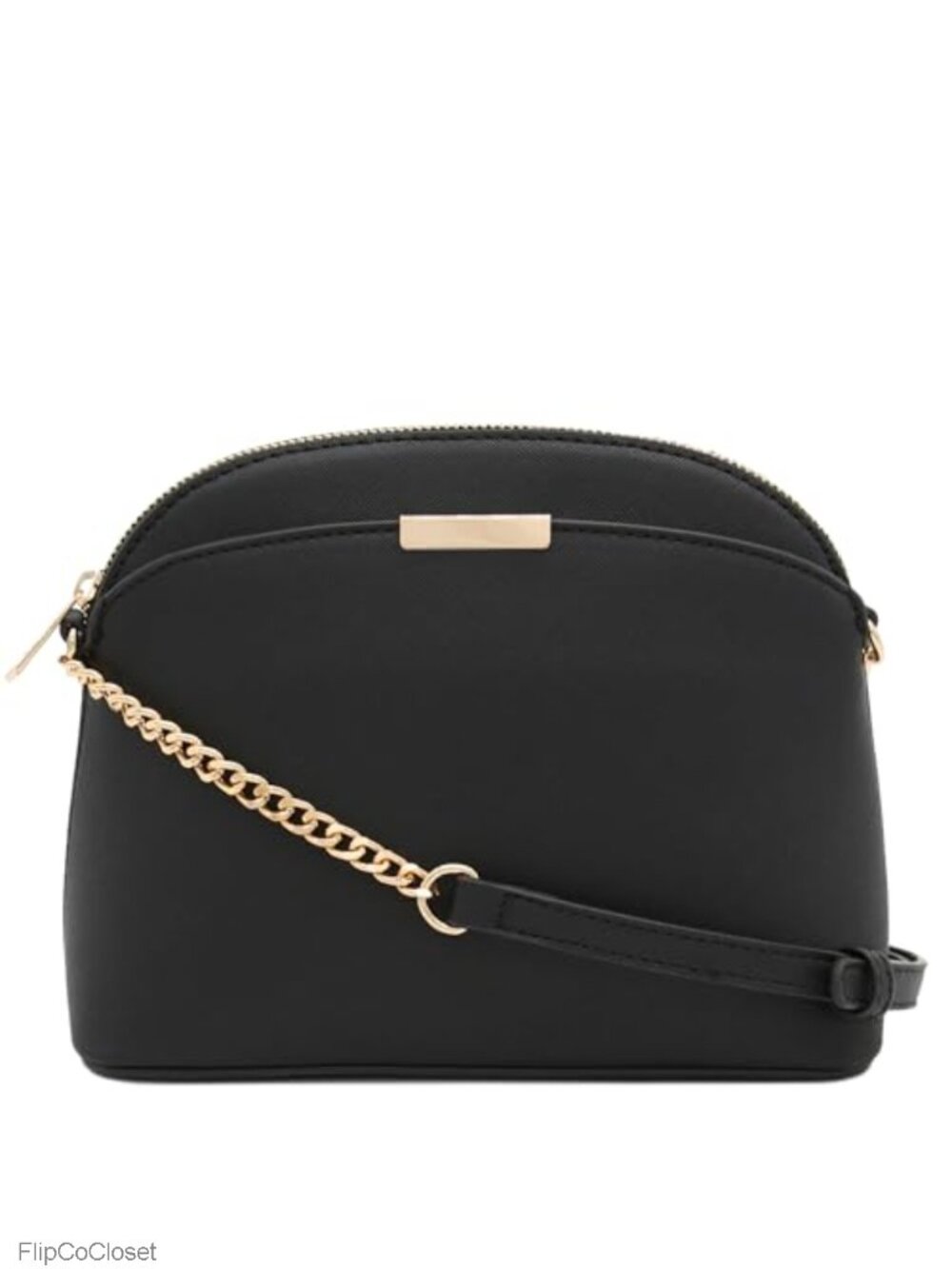 Small Dome Crossbody Bag with Chain Strap Faux Leather Adjustable